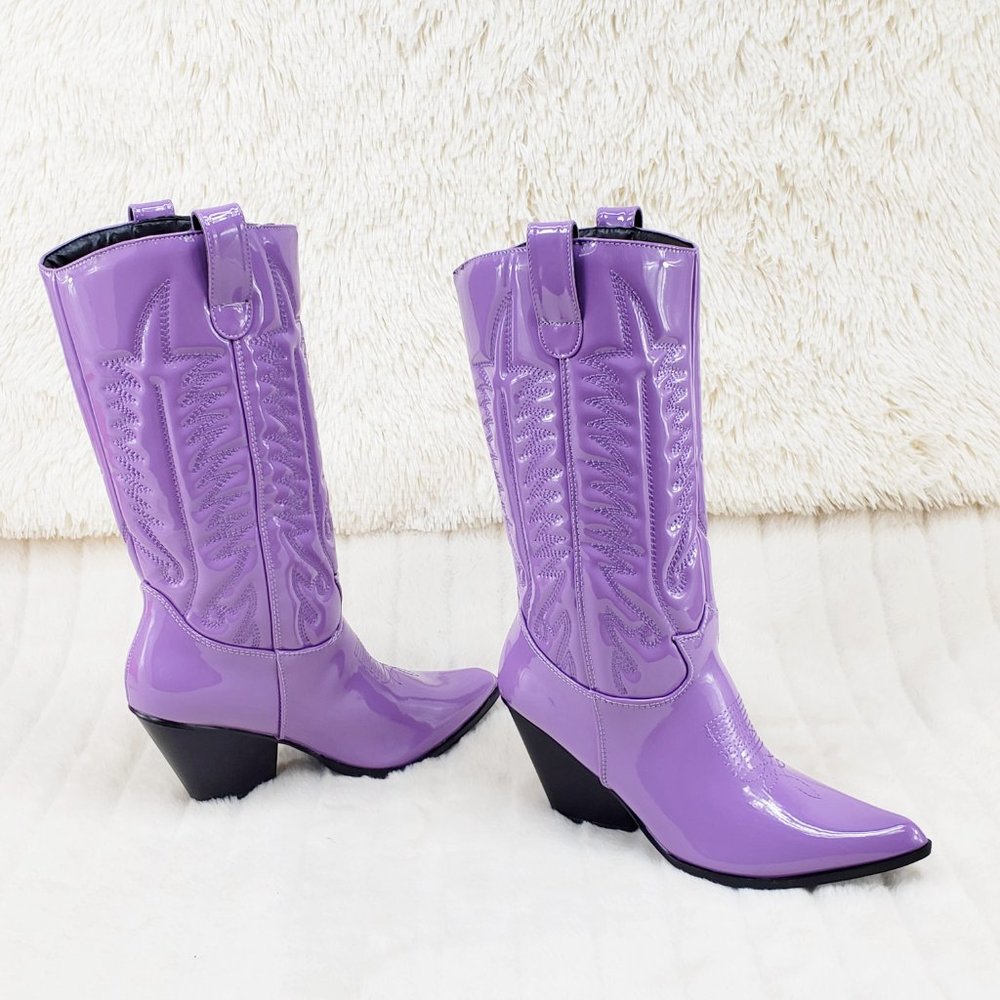 Lilac Purple Patent Western Cowboy Cowgirl Boots - Picture 1 of 13